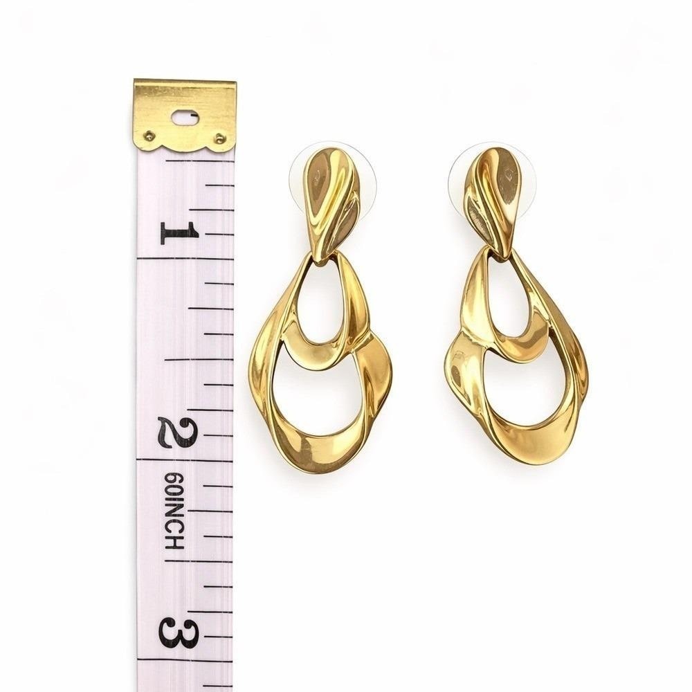 Vintage Signed Trifari Gold Tone Abstract Dangle Earrings – Sculptural - Picture 4 of 7
